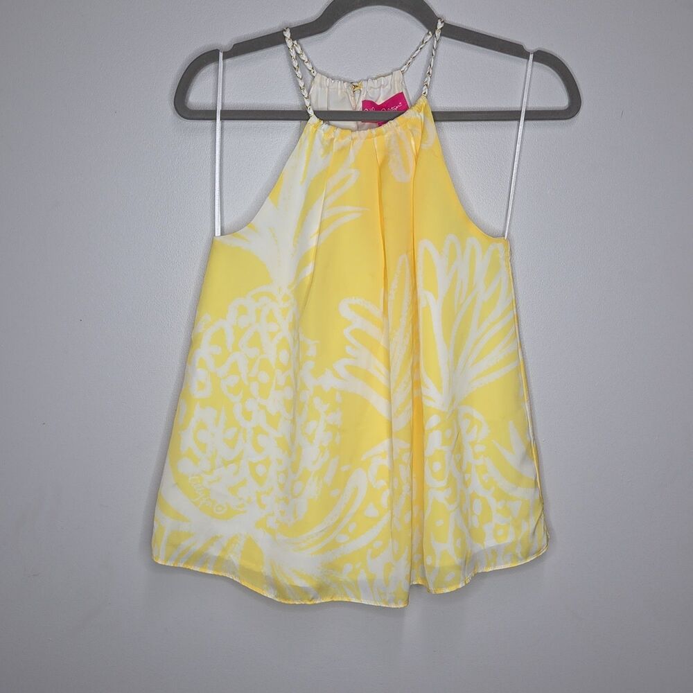 Lilly Pulitzer Target Pineapple Punch Halter Top Yellow White Braided Strap XS